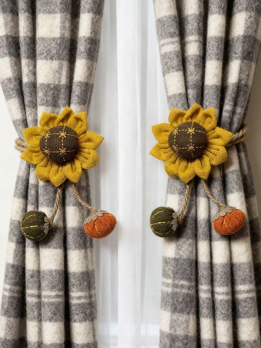 1pc/2 Pcs Exquisite Curtain Ties With Small Imitation Pearls, Pumpkin Flowers, And Sunflowers, Adjustable Curtain Lacing For Bedroom And Living Room Home Decor