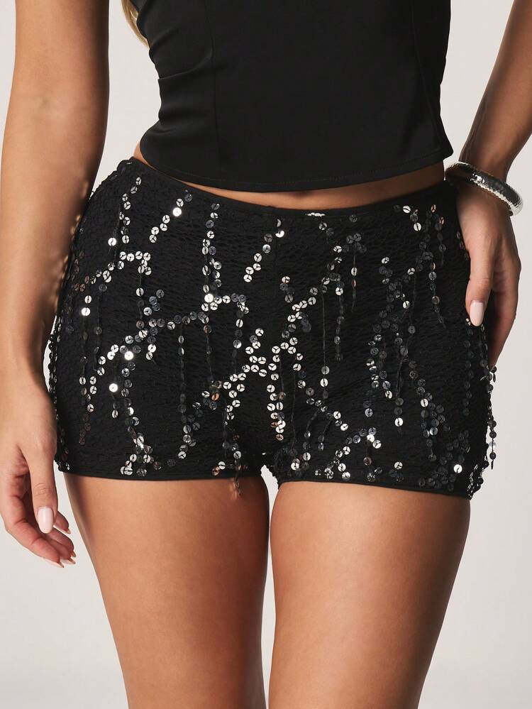 MISSGUIDED Shorts Curtos Brilhantes de Lantejoulas, Cintura Alta, Brilhantes, Para Festa, Boate, Noite, Bodycon Ajustado, Festival, Rave, Verão, Decorado com Glitter