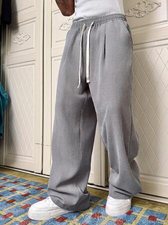 Manfinity Roghcode Pantaloni sport casual versatili din catifea reiată, croială lejeră, pentru bărbați