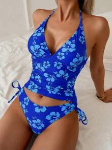 Swim Mod Women's Tropical Ditsy Floral Two Pieces Bikini Set, Casual Resort Wear - Multicolor - View 3