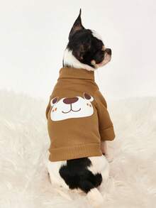PETSIN 1 Piece Cute Bear Face Printed Sweatshirt In Earthy Yellow Autumn And Winter Warm And Skin Friendly Pet Clothing - Khaki - View 2