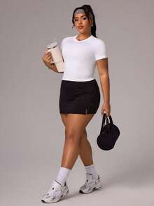 Rhythm Era Nahtloses weißes Sport-T-Shirt mit kurzen Ärmeln für Damen in Große Größen, bequem für Fitness, Laufen und den täglichen Gebrauch - Weiss - Übersicht 3