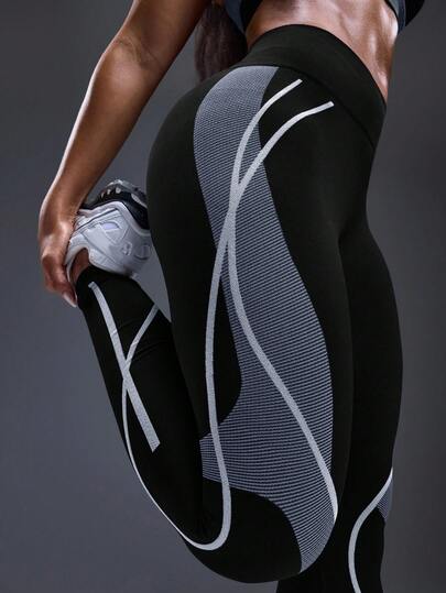 Powerista 女士时尚休闲撞色弹力高腰运动紧身裤瑜伽裤