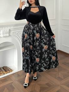 Flirla Plus Size Women Halter Neck Cinched Waist A-Line Dress - Multicolor - View 5