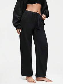 SHAPORA 女士休闲IG抽绳腰九分裤，家居服下装 - 黑色 - 查看 3