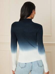 Lilora Women's Elegant Ombre Stand Collar Long Sleeve Sweater Women's Sophisticated And Elegant Spring Women - Multicolor - View 7