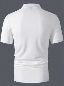 Claim Dot 男士条纹拼接短袖休闲通勤 Polo 衫 - 淺藍色 - 查看 2