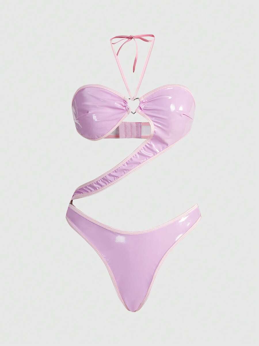 ROMWE Women's Gothic Punk Pink Bodysuit, Sexy & Alluring, For Valentine's Day