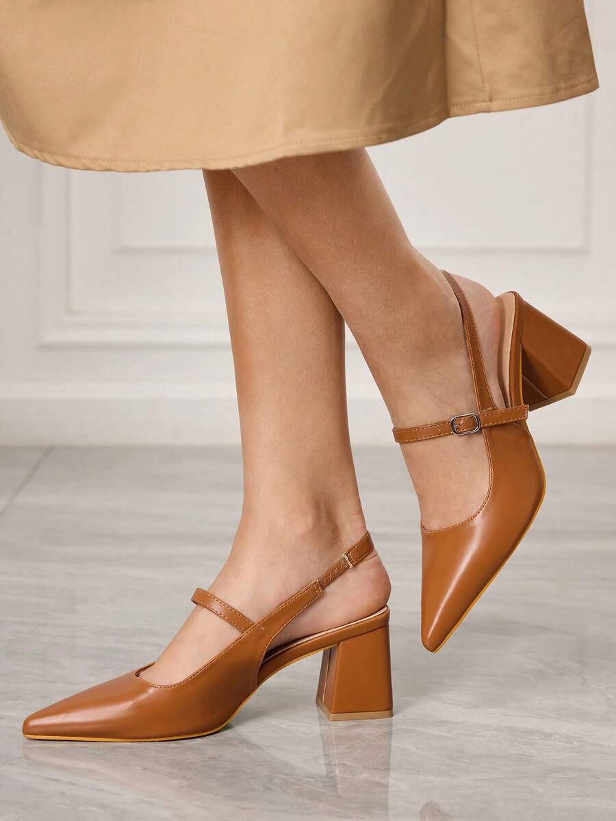 Sleekvia 女士时尚百搭尖头高跟鞋 - 棕色 - 查看 1