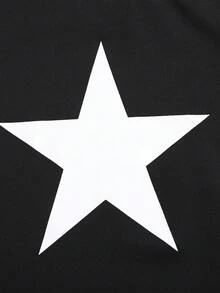 Girlism Tween Girls Black Knit Star Pattern Crop Top With Contrast Trim, Glow-In-The-Dark Reflective Tape, And Loose Fit Pants 2-Piece Tracksuit Set - Black - View 6