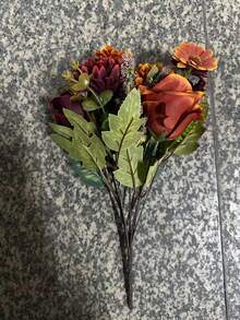 SHEIN Basic living Bó hoa giả 1/3 bông hồng lụa, cẩm tú cầu và mẫu đơn lãng mạn, hoa cầm tay bằng nhựa, trang trí ngoài trời cho đám cưới/nhà cửa/phòng ngủ/phòng khách/trang trí bàn/bó hoa cô dâu/Ngày của Mẹ - trái cam - Xem 8