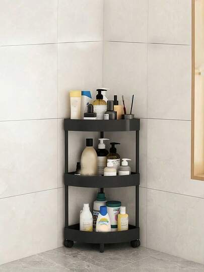 5-Layer Bathroom Triangle Shelf, Freestanding Wheeled Corner Storage Rack For Toilet, Kitchen, Bathroom, Room Decoration Stuff, Adjustable & Movable Organizer Storage Shelf