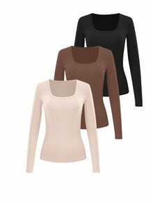 EMERY ROSE Áo thun dài tay dáng ôm, màu trơn, có gân dành cho nữ, cỡ lớn. - Nhiều màu - Xem 3