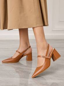 Sleekvia 女士时尚百搭尖头高跟鞋 - 棕色 - 查看 4