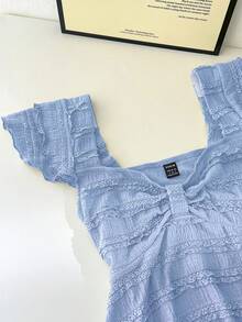 Elamini Women's Square Neck Casual Loose Waist Ruched T-Shirt, Spring/Summer - Blue - View 5