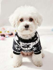 PETSIN 1 Pet With Hat, Black And White Christmas Deer And Snowflake Pattern, Flannel Material - Black - View 2