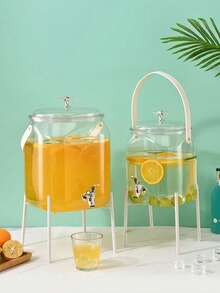 1pc Cold Water Bucket With Tap, Beverage Bucket, Rack, Lemon Fruit Tea Bucket, Juice Jar, Wine Bottle, Large Capacity, Suitable For Parties, Halloween, Christmas - Transparent - View 7