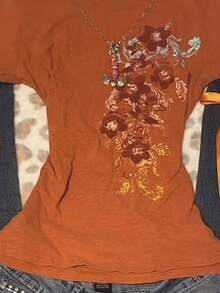 Glimmora Women's Bestselling Printed Pattern Top, Short Sleeve - Orange - View 3