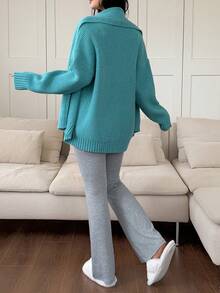 DAZY 3pcs/Set Knitted Loose Cardigan, Striped Camisole, And Wide Leg Pants Women Pajama Set - Blue - View 2