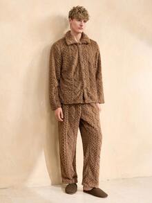 EverLounge Vintage British Exquisite Old Coin Elegant Jacquard Soft & Comfortable Casual Loungewear Set For Men - Brown - View 6