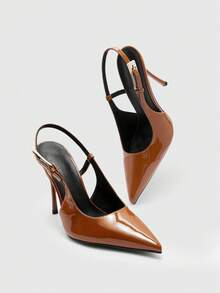 CUCCOO BIZCHIC 女式高跟鞋，带蝴蝶结装饰，酒红色，后绑带设计，适合工作，洛丽塔风格 - 棕色 - 查看 9