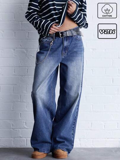 COUREZ 宽松阔腿水洗牛仔裤 Y2K 复古棉质