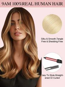 8PCS With 16 Clips Straight Clip In Hair Extensions 100% Real Human Hair Color 613# Light Blonde 12-18 Inch Double Weft Invisible Clip Hair Extensions Remy Natural Human Hair For Women Girl Daily Full Head Use Halloween Costumes - S613 - View 10