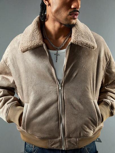 Street Life Herren einfarbige minimalistische Alltagsjacke mit Reißverschluss, warmer Langarm-Mantel