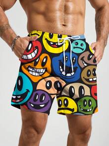 Manfinity Swimmode 男士彩色印花弹力腰抽绳宽松沙滩短裤 - 彩色 - 查看 4