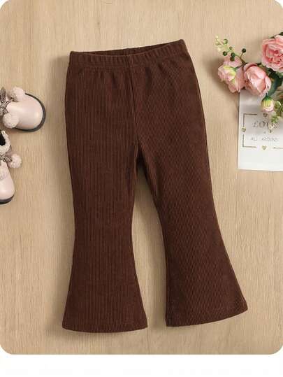 SHEIN Baby Girl Casual Simple Comfortable Mid-Waist Solid Color Flare Pants