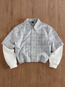 TOKVUE Áo sơ mi dài tay dáng ngắn 2 trong 1 dành cho nam - Nhiều màu - Xem 6