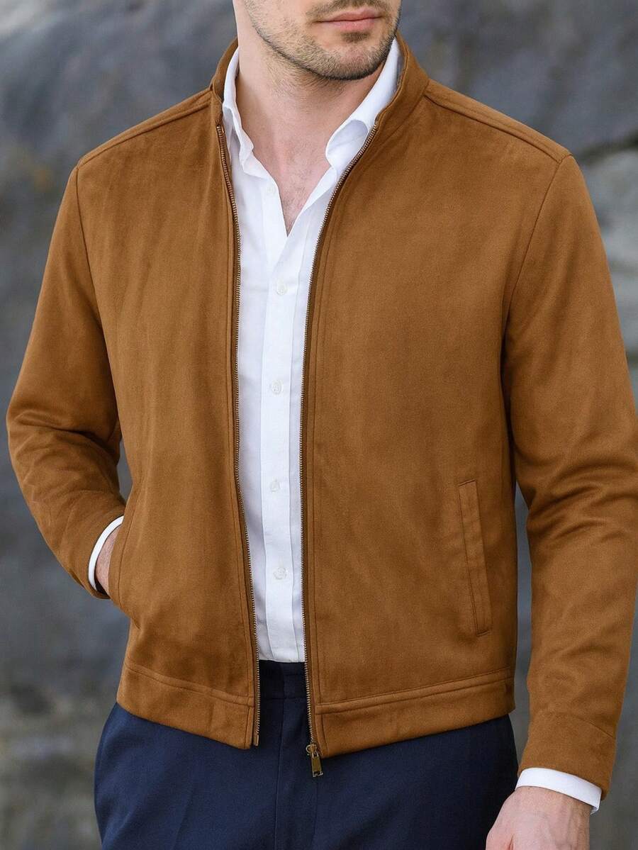 Men Faux Fur Coats - Camel - View 1