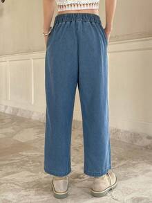 FRIFUL Quần Jeans Denim Màu Trơn Thường Ngày Cho Nữ - Màu xanh lam - Xem 2