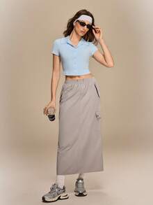 Hanevo Áo sơ mi lửng dáng ôm, màu trơn, kiểu dáng thường ngày, thích hợp cho mùa hè. - Màu xanh nhạt - Xem 4