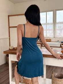 SHEIN 女士性感蕾丝边开衩吊带裙