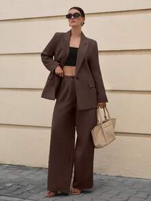 EURMUSE Modischer Pendler-Anzug in Unifarbe aus Jacke und Hose - Braun - Übersicht 1