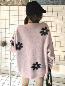 DAZY Women's Floral All-Over Print Loose Fit Crew Neck Casual Sweater - Pink - View 3