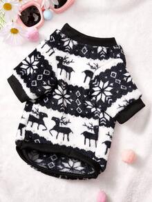 PETSIN 1 Pet With Hat, Black And White Christmas Deer And Snowflake Pattern, Flannel Material - Black - View 1