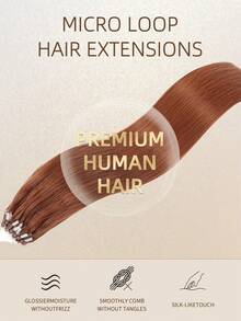 Micro Loop Hair Extensions 100% Human Hair Color #33 Color To Auburn Brown 14-22 Inch Straight 50 Strands /Pack Invisible Beads Thick Micro Ring Loop Hair Extensions With Fishing Line No Glue Needed Easy To Shape For Thin Hair And Salon Use All Women - S33 - View 6