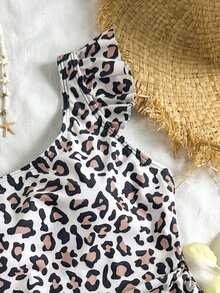 Tween Girls' Leopard Print Ruffle Trim One-Piece Swimsuit Tween Cheetah Print Bathing Suits Cheetah Print Top Tween Tween Girl Leopard Set Tween Leopard Swimsuit Leopard Print Swimsuit Tween - Mocha Brown - View 6