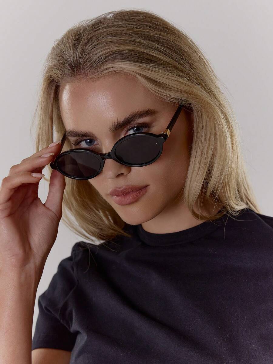 MUSERA Tortoise Shell Oval Clear Lenses Faux Glasses - Black - View 1