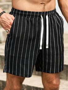 VENTUSAIL 男士加大码竖条纹休闲短裤 - 黑色 - 查看 3