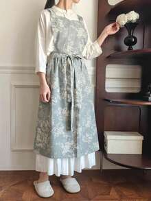 Madebyblanc Delantal elegante de estilo coreano para mujer, delantal de algodón y lino impermeable, delantal sin mangas de estilo japonés-coreano con lazo en la cintura, uniforme de trabajo para cocinar, adecuado para jardinería, florería y limpieza - Correa ajustable, ropa de trabajo con lazo trasero, tela con diseño de flores, para escuelas, uso privado - Ideal para maestros, cuidadores, aficionados - Multicolor - Ver 9