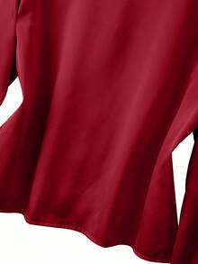 GlowEve CURVE 大码女式时尚褶皱连衣裙，优雅纹理面料，领口和袖口设计，纽扣式上衣和裙子套装，适合返校、毕业典礼、情人节、音乐节、母亲节、万圣节、感恩节、复活节、国庆节、晚宴、约会派对、婚礼季、户外旅行等场合。 - 酒紅色 - 查看 8