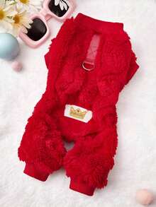 PETSIN Cuddly Thick Pet Jumpsuit – Cute Four-Legged Fleece Pajamas For Small Dogs & Cats, Cozy Autumn/Winter Outfit For Play And Relaxation - Red - View 1