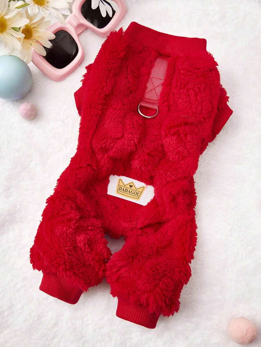 PETSIN Cuddly Thick Pet Jumpsuit – Cute Four-Legged Fleece Pajamas For Small Dogs & Cats, Cozy Autumn/Winter Outfit For Play And Relaxation - Red - View 1