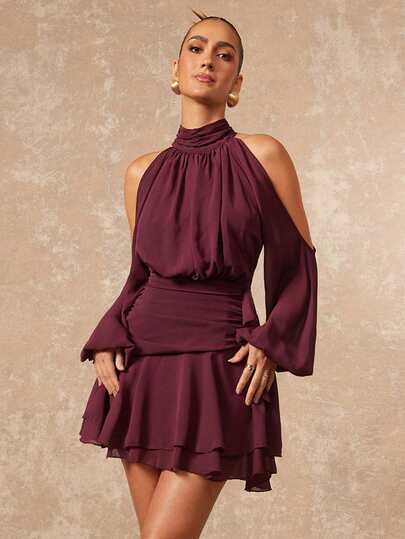 Lumalex Women's New Plum Purple Solid Color Mini Dress Long Sleeve, Lantern Sleeve Design, A-Line Dress, Party Dress, Date Dress, Afternoon Tea Dress, Autumn/ New Year's Outfit For Women,Spring Outfit Women Romantic Date Music Festival Tie-Up Long Sleeve Ruffle Hem Mini Dress For Women Sexy Purple Open Shoulder Ruched Design Long Sleeve Fitted Flared Elegant Dress Slay Diva Dress Spring/Summer Luxury Prom Gathering Party Banquet Modest Old Money Glitter Holiday Party Rave Festival Outing Vacation Hot Outdoor Richly Layered Wedding Season Banquet Al-Adha Party New Year Purple Sexy Dress Looks Of Party Gala Night Party Dress For Autumn,Valentine's Day