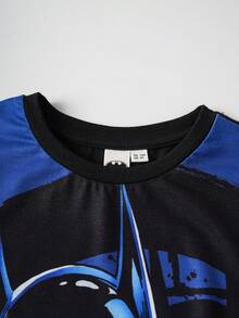 BATMAN X SHEIN 85th Young Boy Casual Everyday Commute Fashionable Street Cartoon Hero Print Short Sleeve T-Shirt And Shorts Set, Summer - Black - View 5