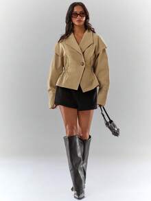 Glamine Chaqueta de mujer de unicolor con cintura fruncida, de uso casual y diario, con estilo retro de calle