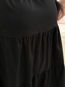 CovetEZ Vestido informal de talla grande de línea A sin mangas de color liso minimalista para primavera/verano - Negro - Ver 6
